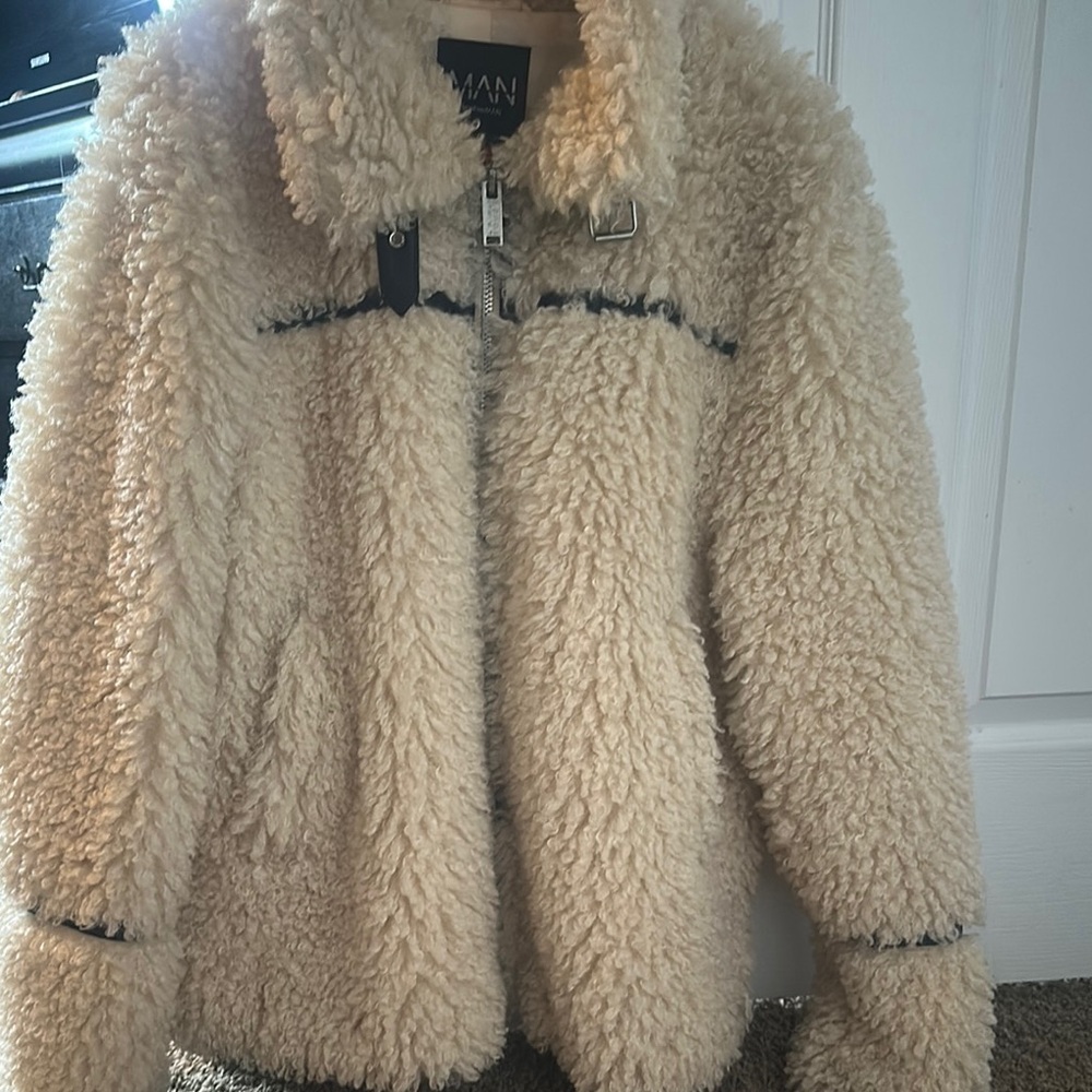 Boohoo Man Cream Faux Shearling Jacket